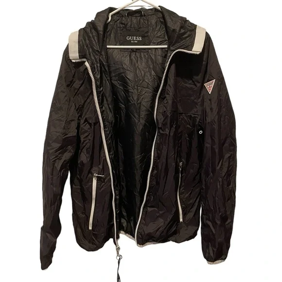 Guess Jackets Coats Guess Black Hooded Windbreaker Jacket - Main Image